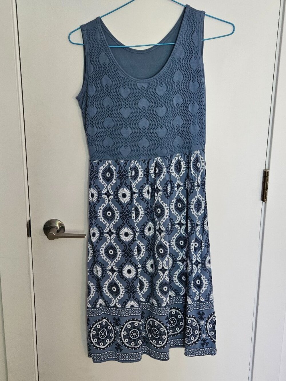 Blue and white midi dress